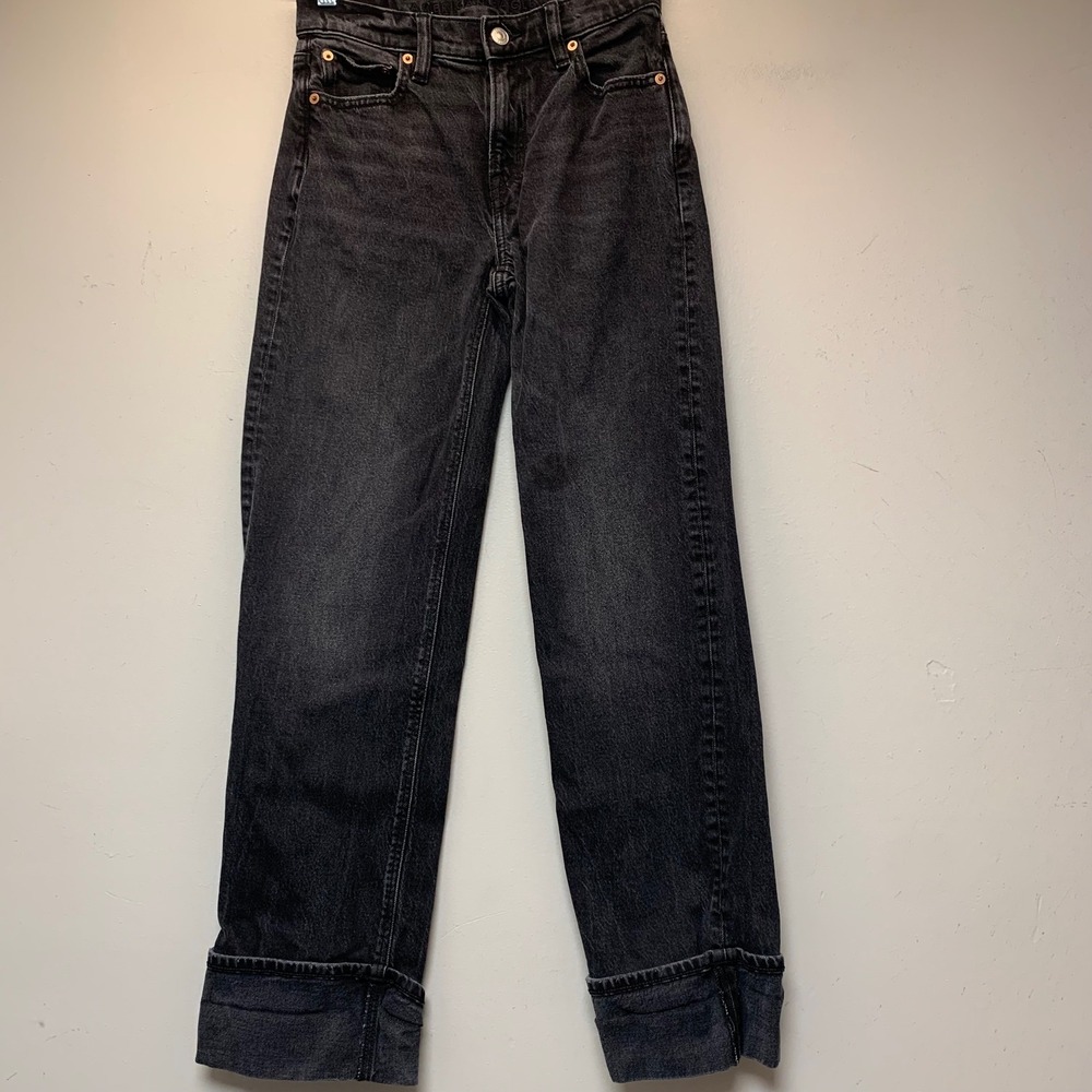 American Eagle Straight Jeans Womens 000 Regular Black Stretch High Rise EX